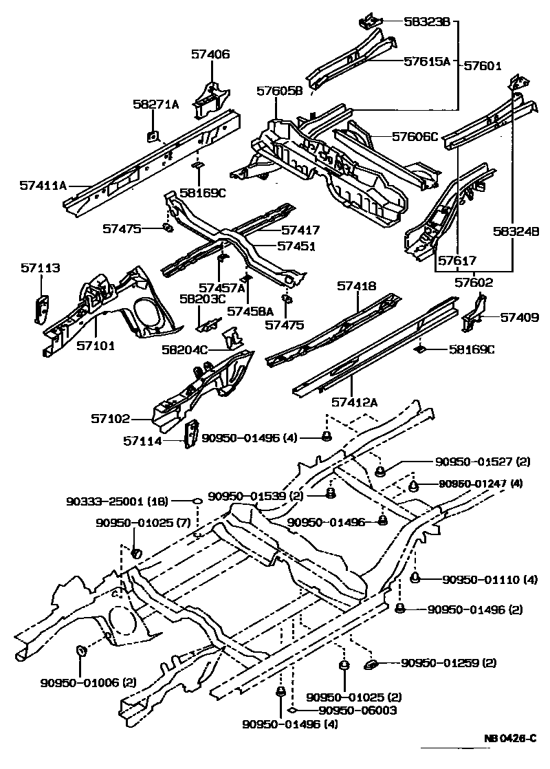 Toyota COROLLA Floor stringers EPC diagram — NB0426C