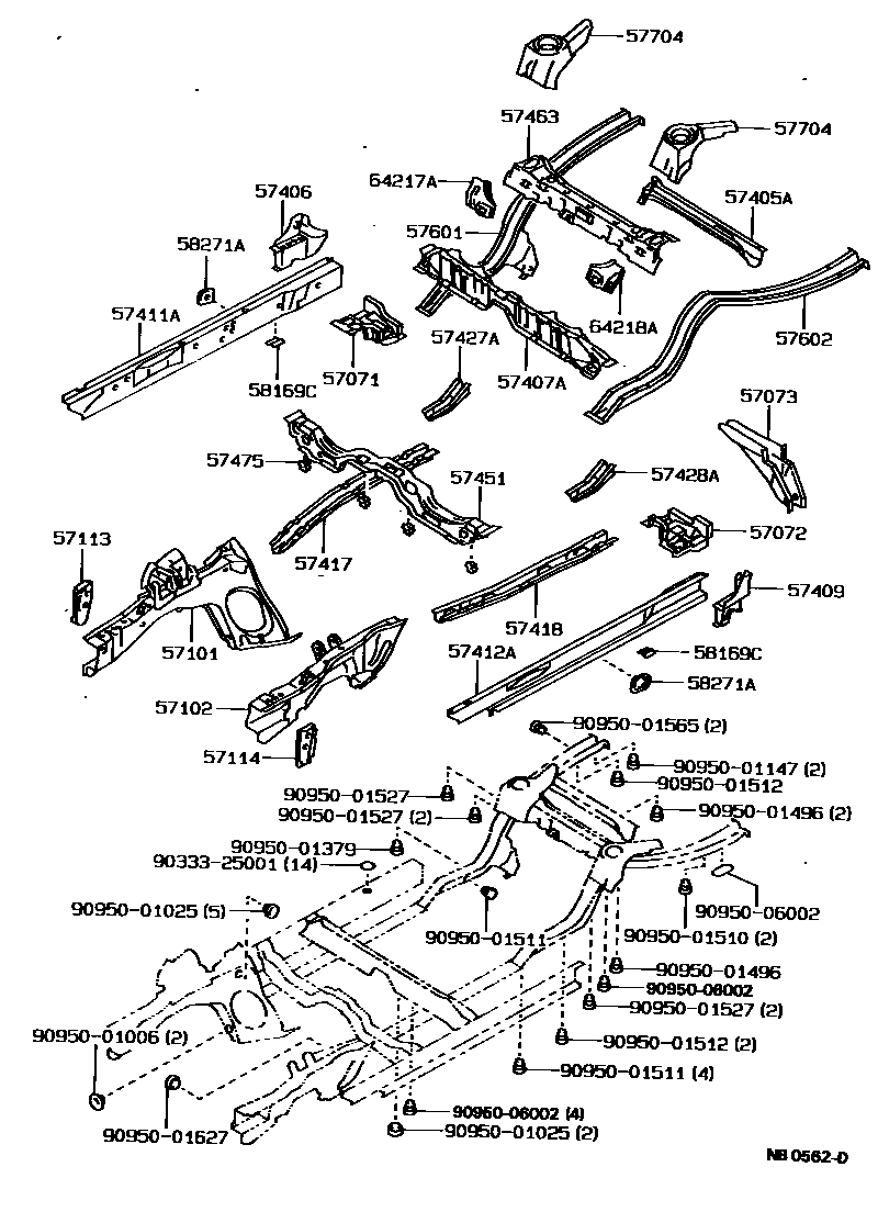Toyota COROLLA Floor stringers EPC diagram — NB0562D