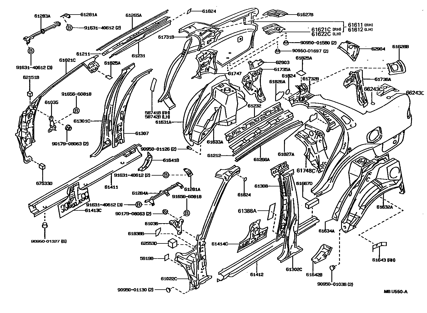 Toyota COROLLA 侧梁 EPC diagram — MBU550A
