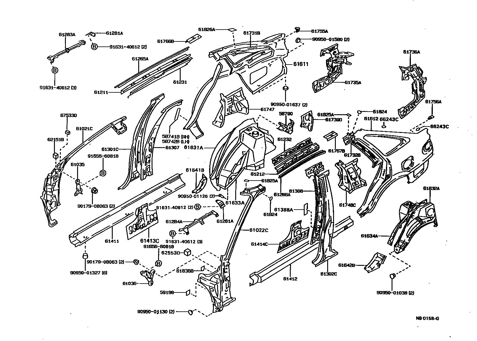 Toyota COROLLA 侧梁 EPC diagram — NB0158G