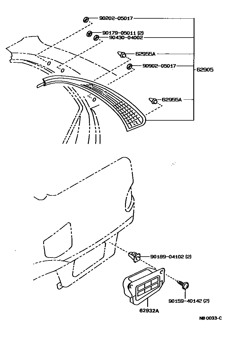Toyota COROLLA 车侧通风装置 EPC diagram — NB0033C