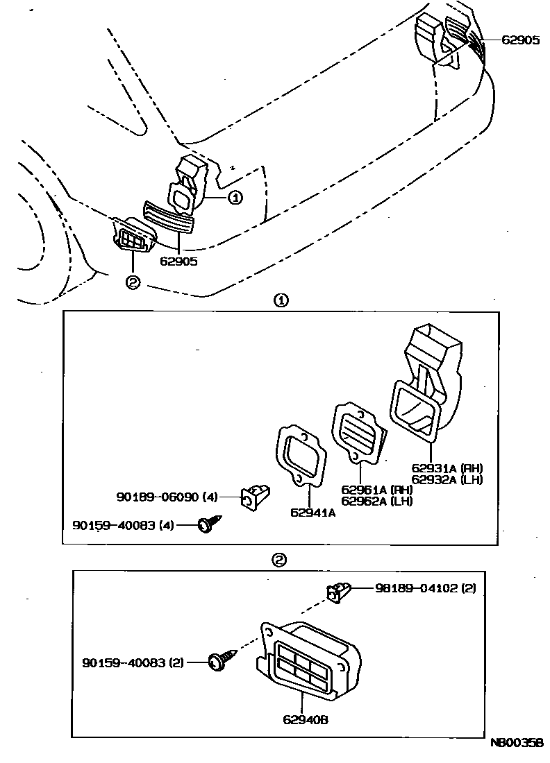 Toyota COROLLA 车侧通风装置 EPC diagram — NB0035B