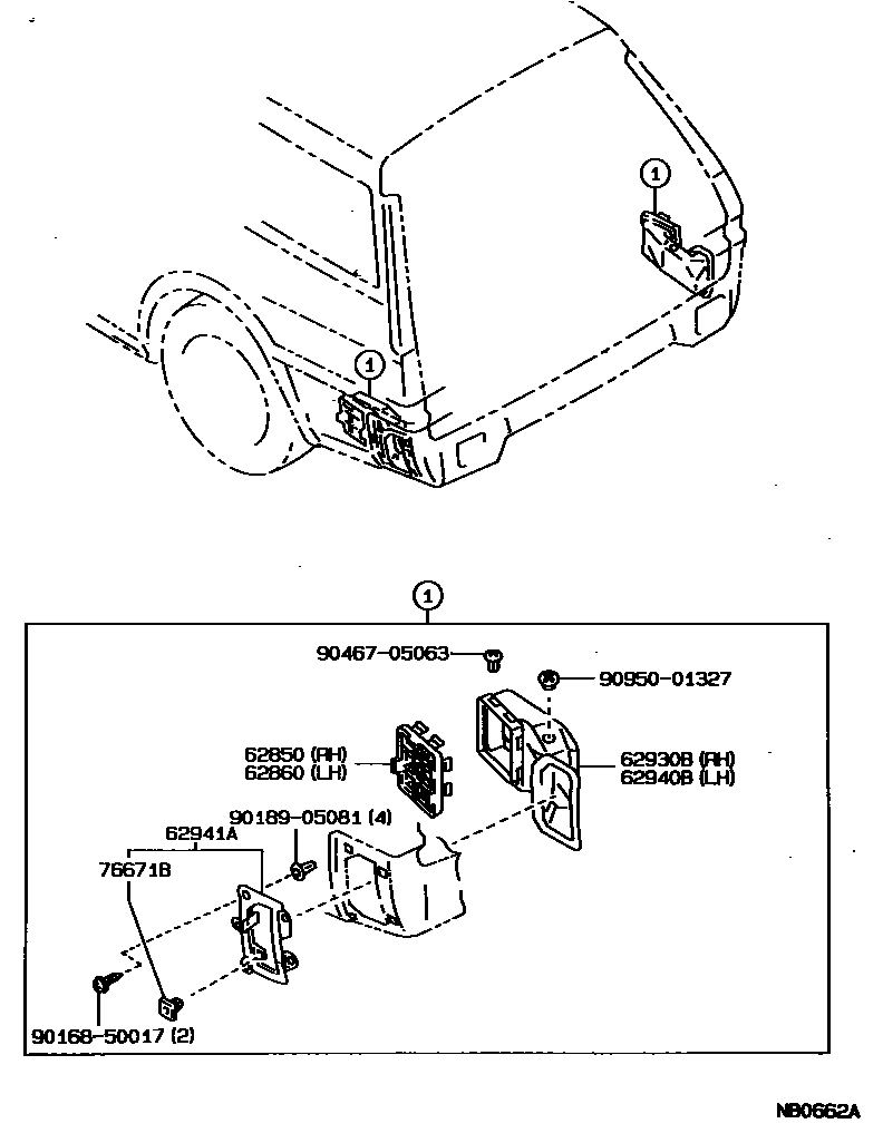 Toyota COROLLA 车侧通风装置 EPC diagram — NB0662A