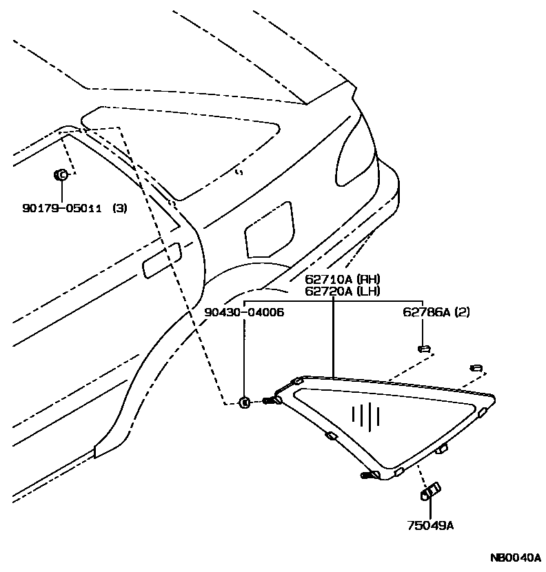 Toyota COROLLA 角窗 EPC diagram — NB0040A