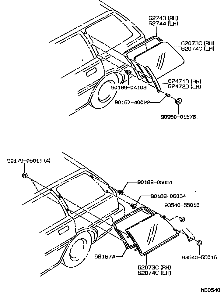Toyota COROLLA 角窗 EPC diagram — NB0540