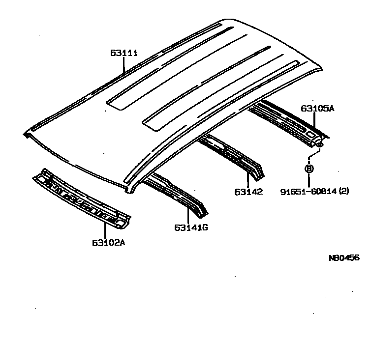 Toyota COROLLA 天窗板和背窗玻璃 EPC diagram — NB0456