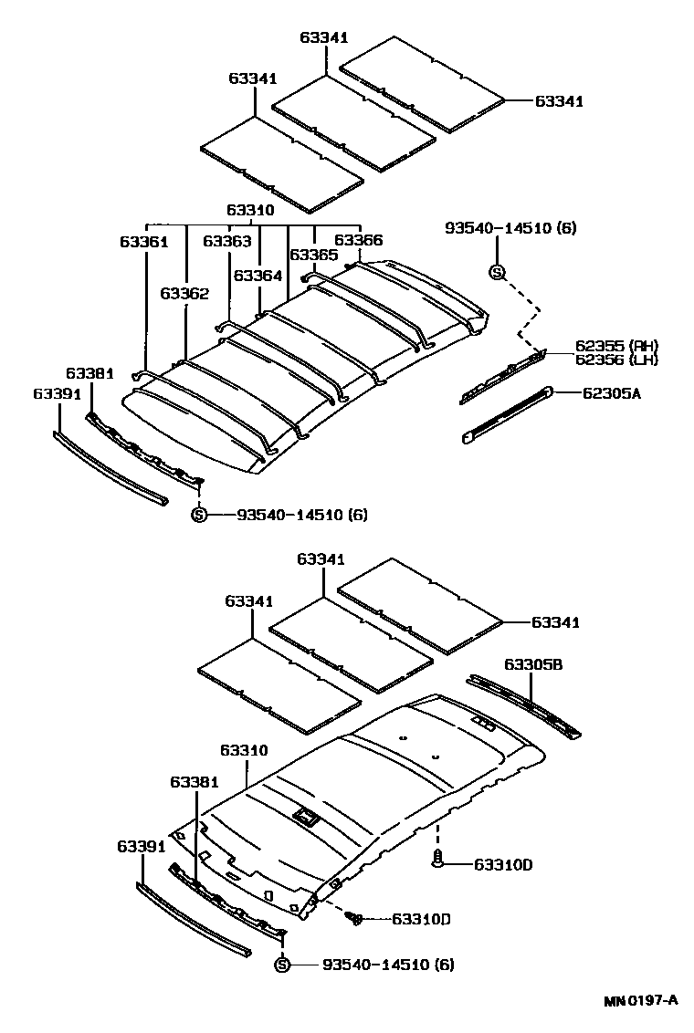 Toyota COROLLA 车顶内衬和消声垫 EPC diagram — MN0197A