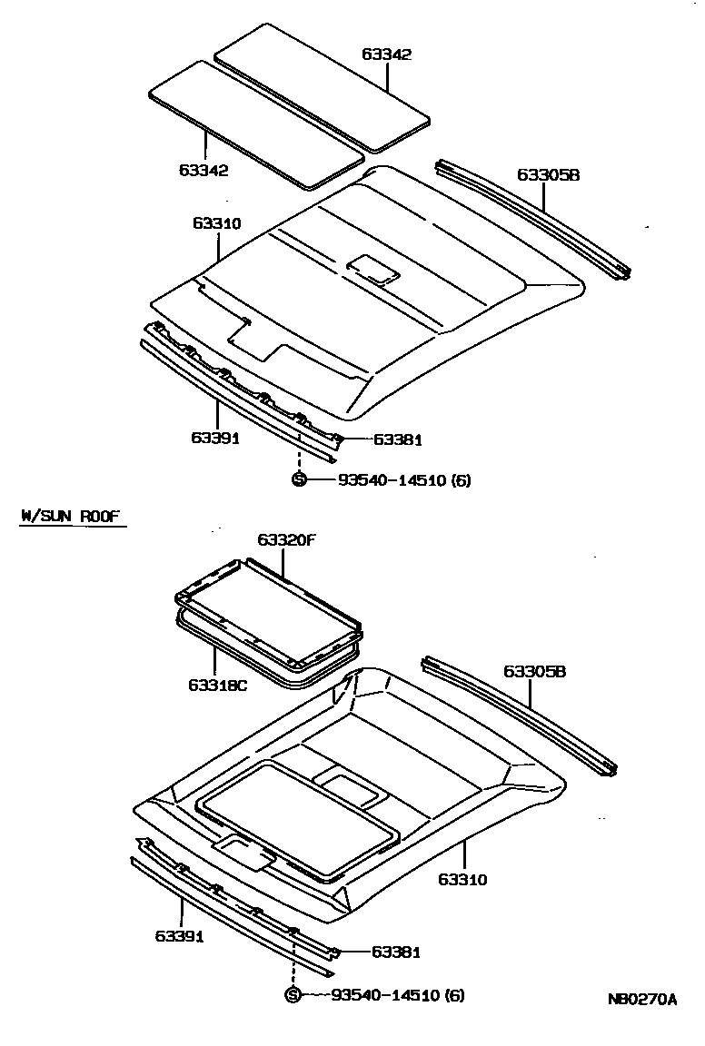 Toyota COROLLA 车顶内衬和消声垫 EPC diagram — NB0270A