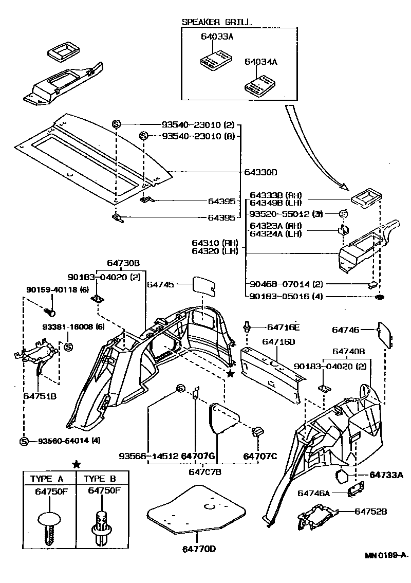 Toyota COROLLA 底板和底板装饰罩 EPC diagram — MN0199A