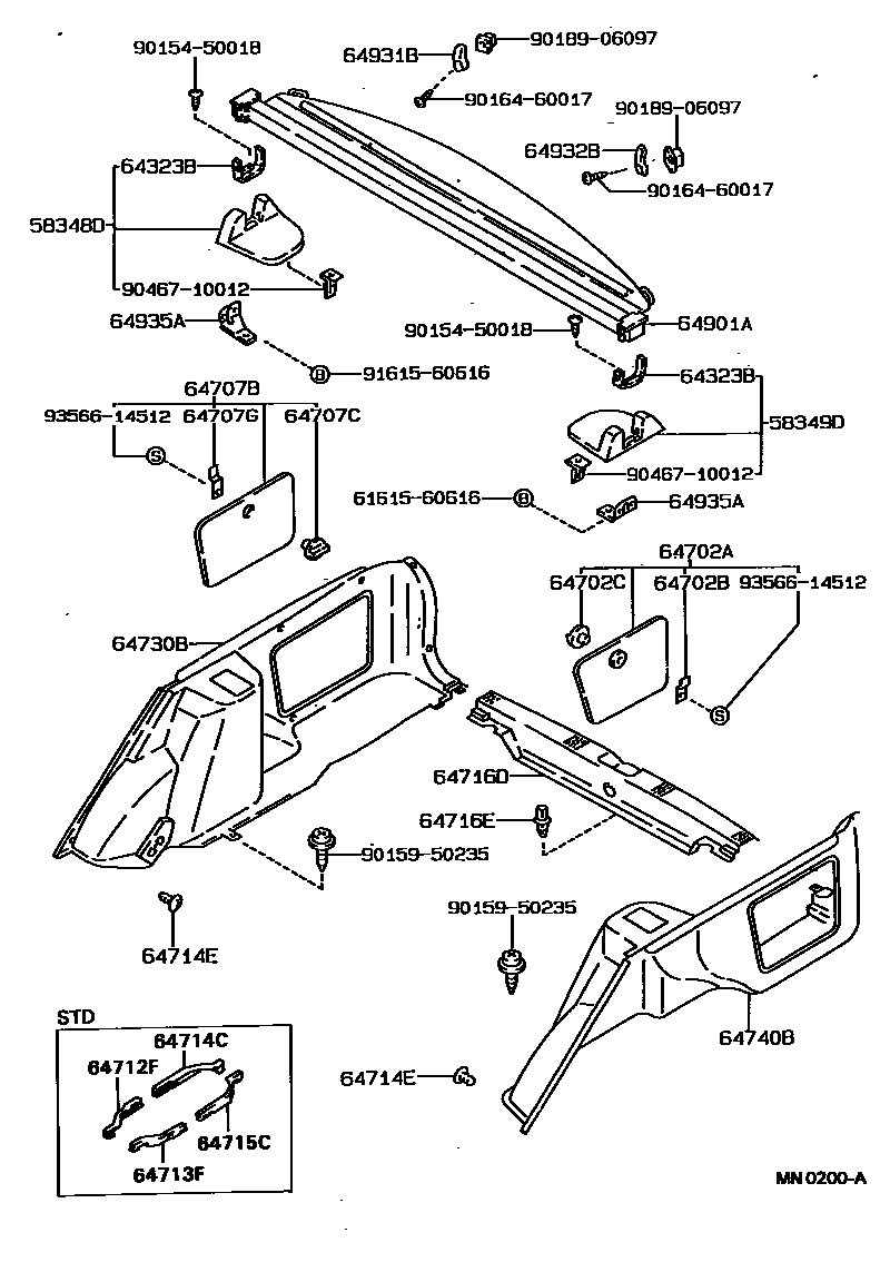Toyota COROLLA 底板和底板装饰罩 EPC diagram — MN0200A