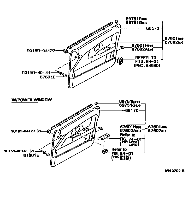 Toyota COROLLA 前门板和前门玻璃 EPC diagram — MN0202B