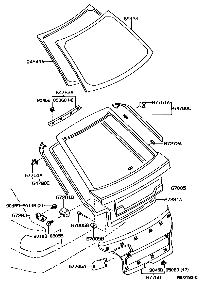 Toyota COROLLA 背门板和背门玻璃 EPC diagram — NB0193C