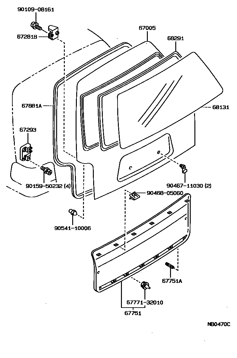 Toyota COROLLA 背门板和背门玻璃 EPC diagram — NB0470C
