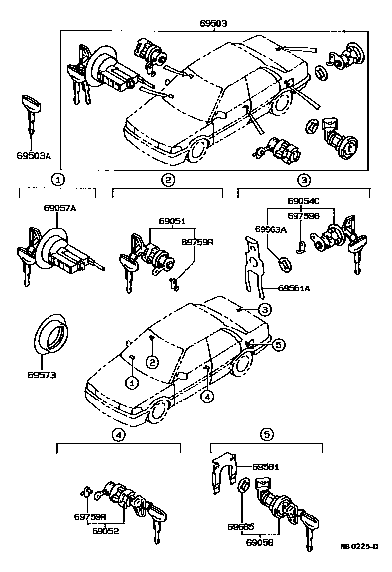 Toyota COROLLA 锁芯组件 EPC diagram — NB0225D