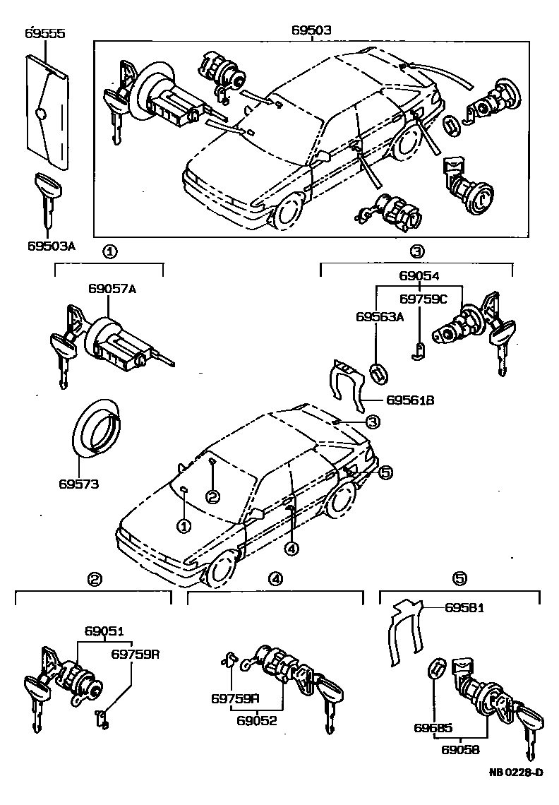 Toyota COROLLA 锁芯组件 EPC diagram — NB0228D