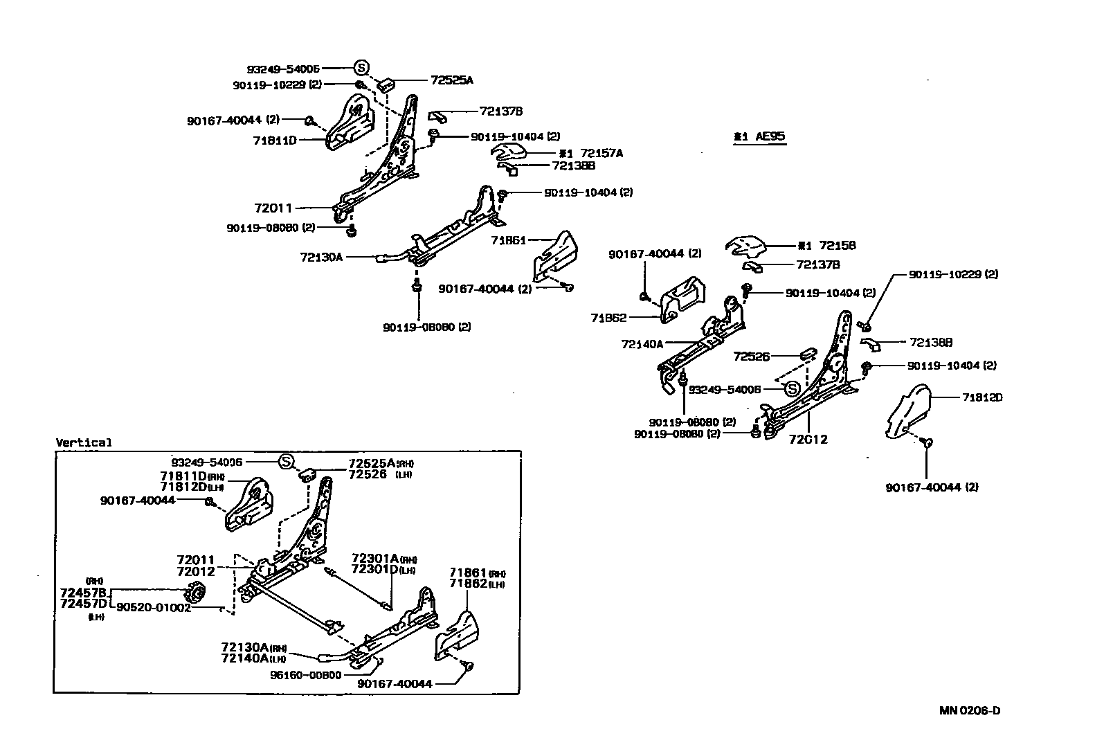 Toyota COROLLA 前排座椅和座椅滑轨 EPC diagram — MN0206D
