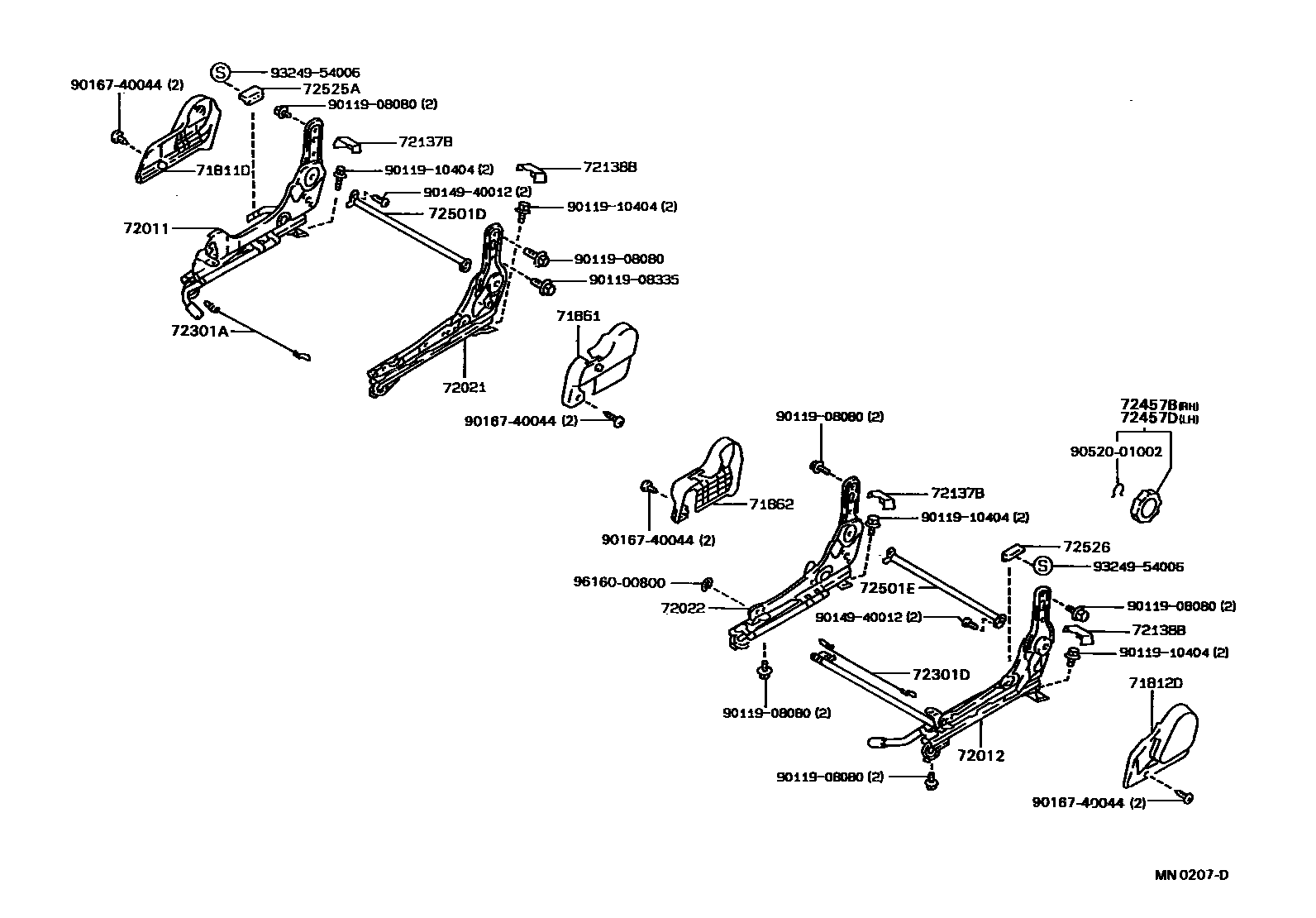 Toyota COROLLA 前排座椅和座椅滑轨 EPC diagram — MN0207D
