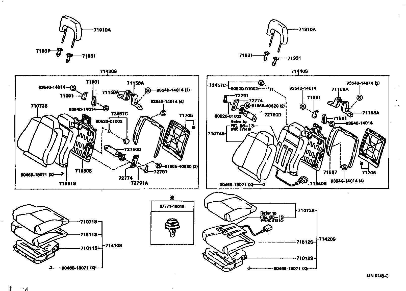 Toyota COROLLA 前排座椅和座椅滑轨 EPC diagram — MN0249C