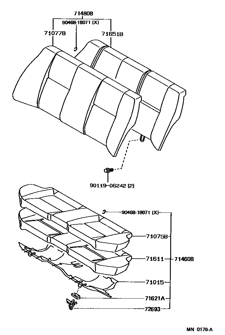 Toyota COROLLA 后排座椅和座椅滑轨 EPC diagram — MN0170A