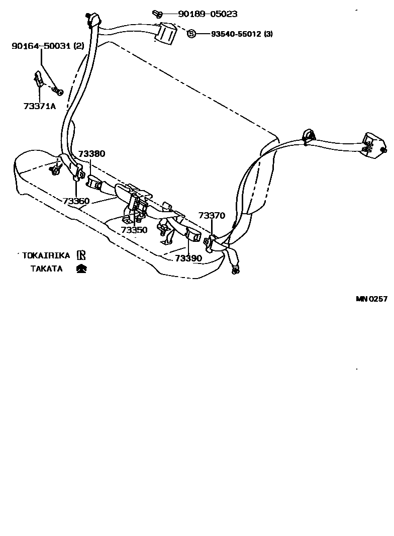 Toyota COROLLA 安全带和儿童保护座椅 EPC diagram — MN0257