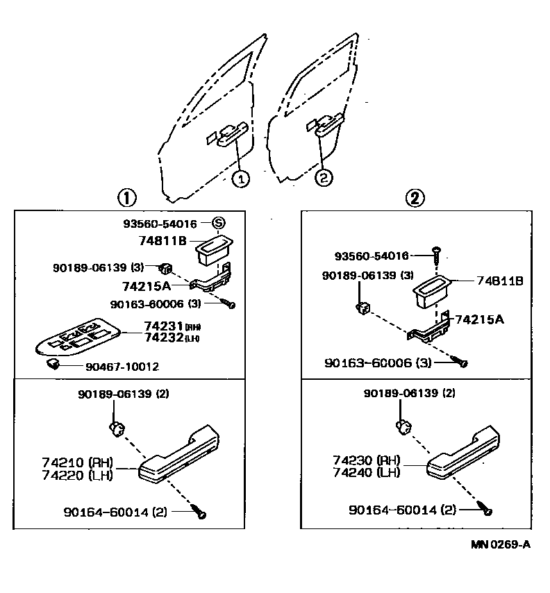 Toyota COROLLA 扶手和遮阳板 EPC diagram — MN0269A