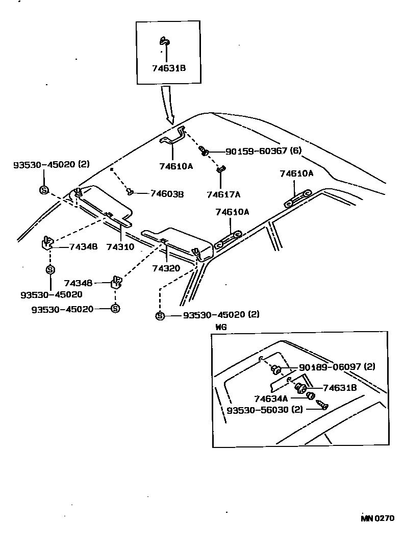 Toyota COROLLA 扶手和遮阳板 EPC diagram — MN0270
