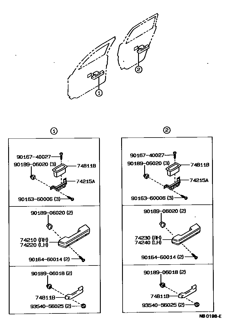 Toyota COROLLA 扶手和遮阳板 EPC diagram — NB0198E