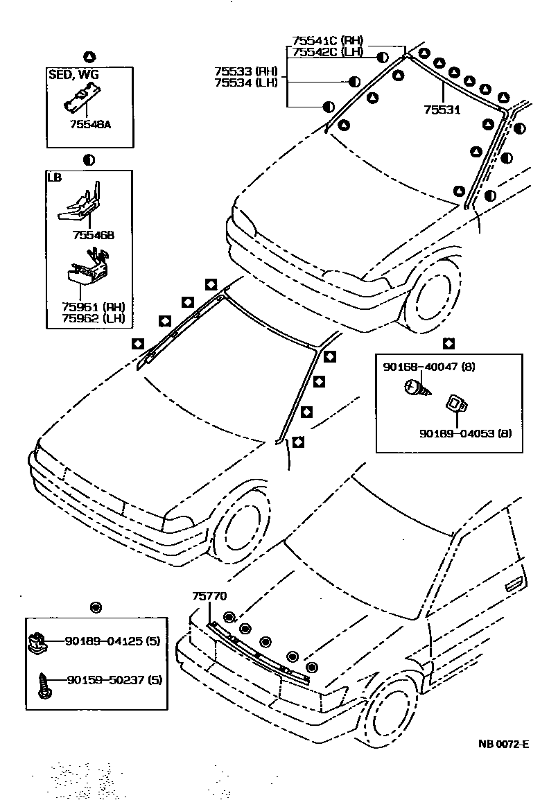 Toyota COROLLA 前防护条 EPC diagram — NB0072E
