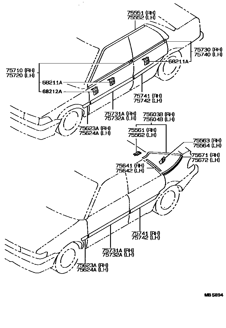 Toyota COROLLA 侧防护条 EPC diagram — MBS894