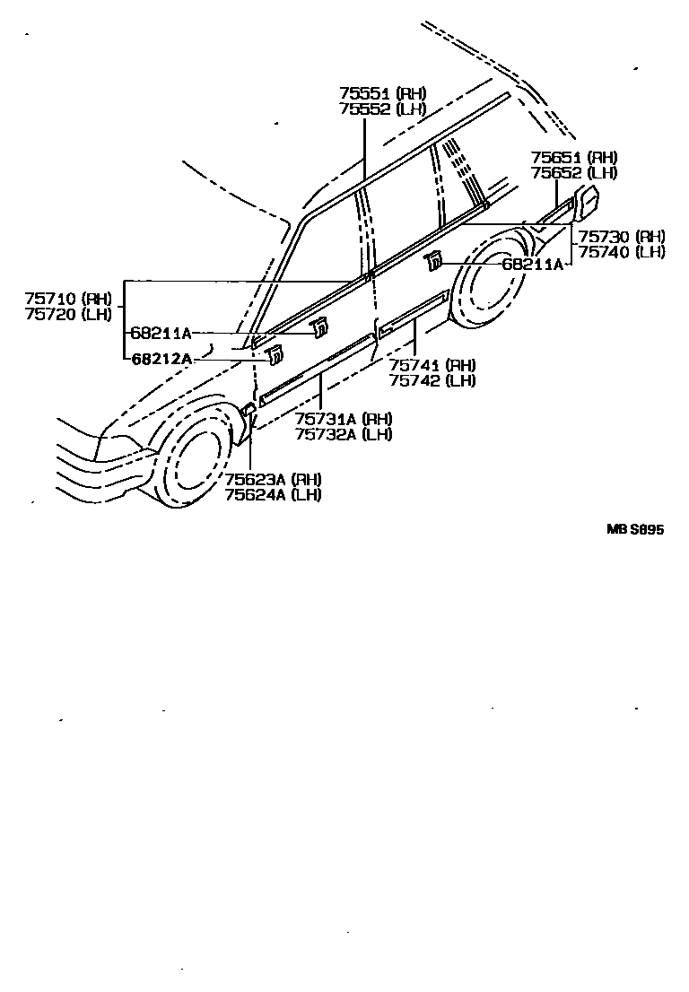 Toyota COROLLA 侧防护条 EPC diagram — MBS895