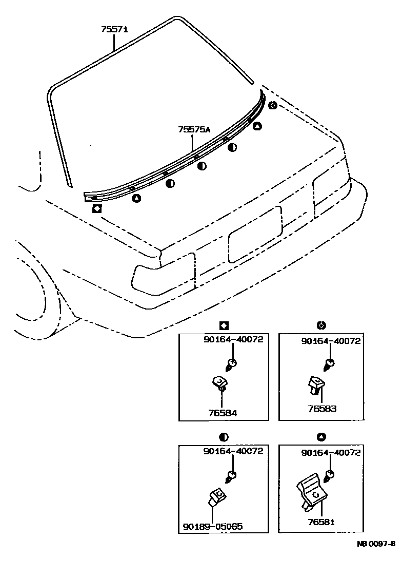 Toyota COROLLA 后防护条 EPC diagram — NB0097B