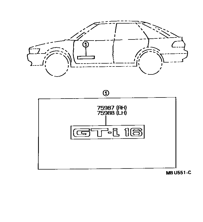 Toyota COROLLA 车身镶条 EPC diagram — MBU551C