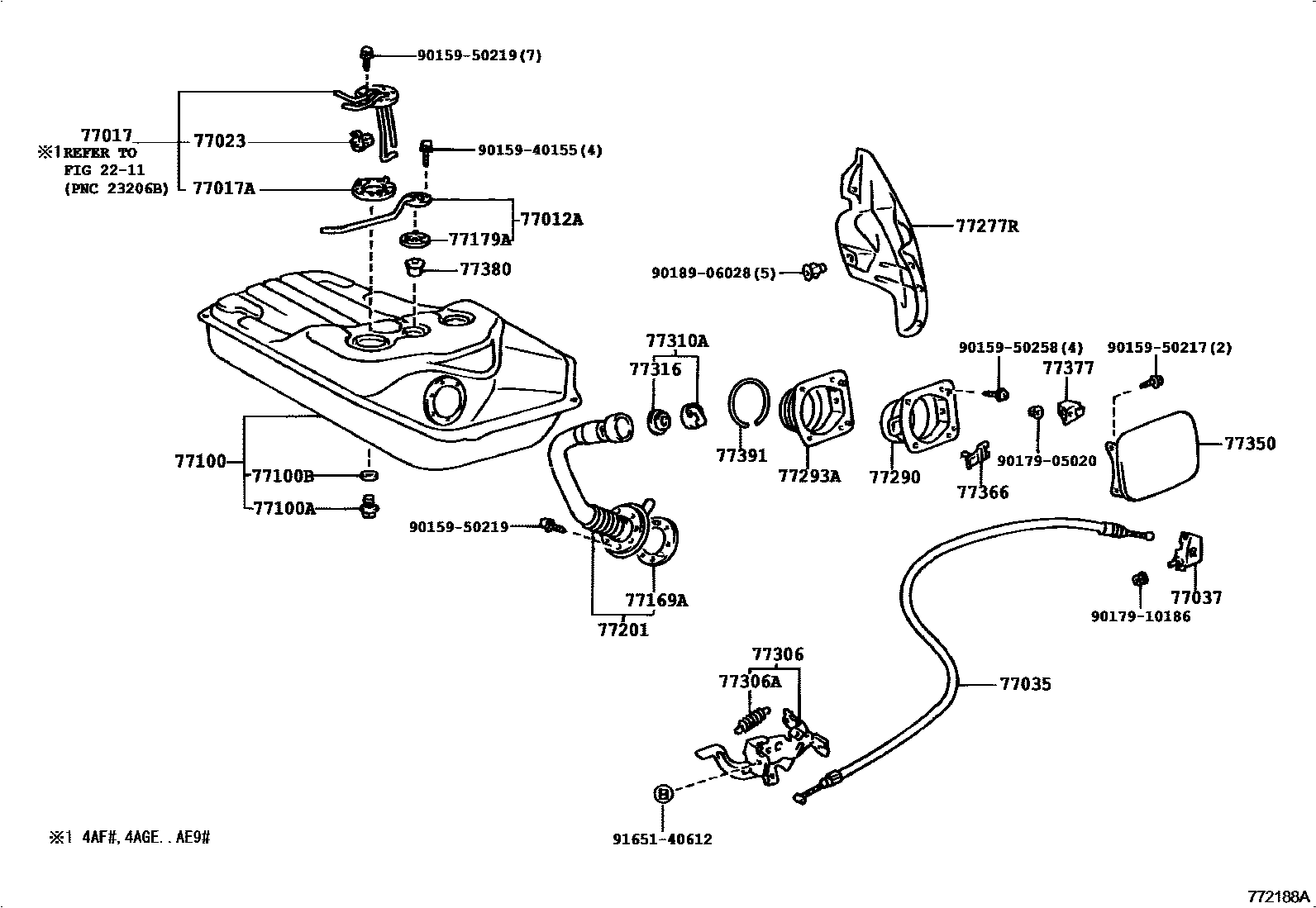 Toyota COROLLA 燃油箱和燃油管 EPC diagram — 772188A