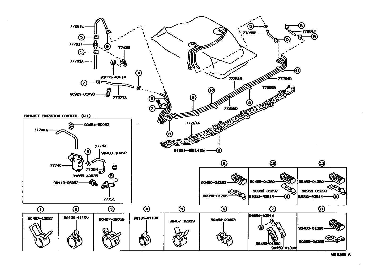 Toyota COROLLA 燃油箱和燃油管 EPC diagram — MBS898A