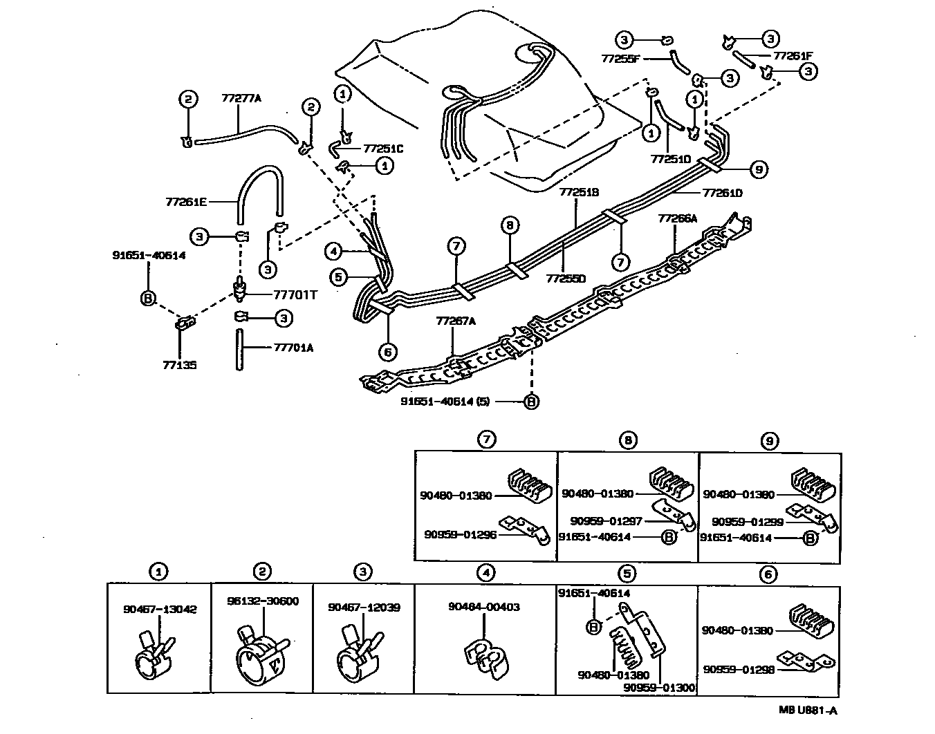 Toyota COROLLA 燃油箱和燃油管 EPC diagram — MBU881A
