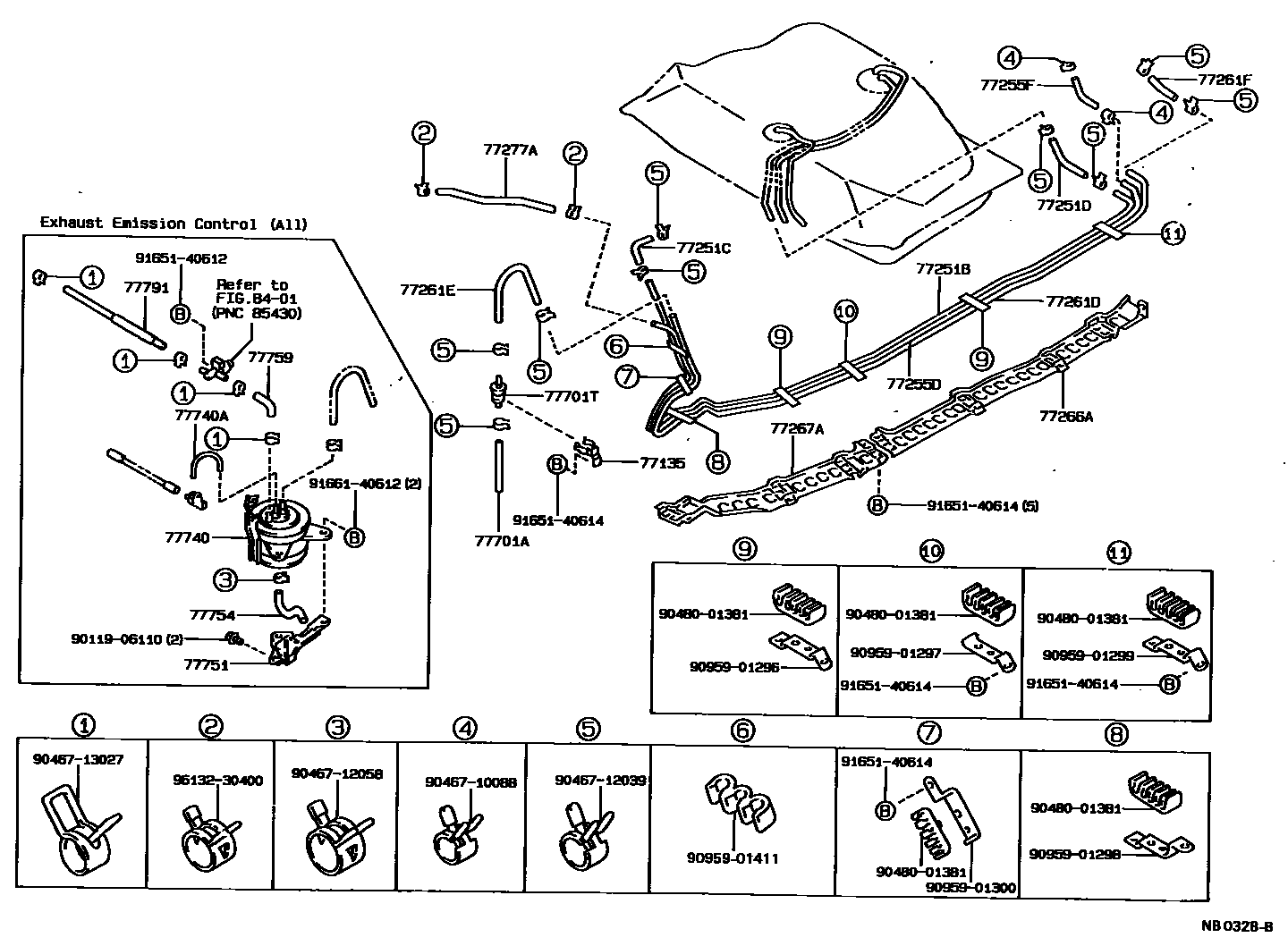 Toyota COROLLA 燃油箱和燃油管 EPC diagram — NB0328B