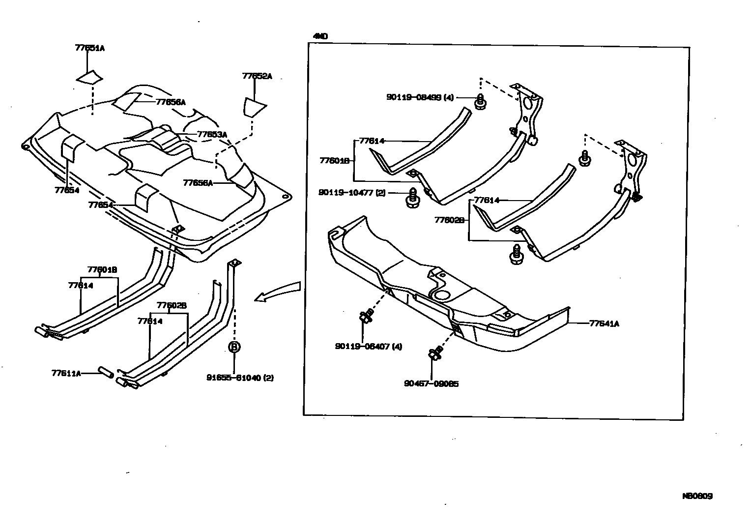 Toyota COROLLA 燃油箱和燃油管 EPC diagram — NB0809