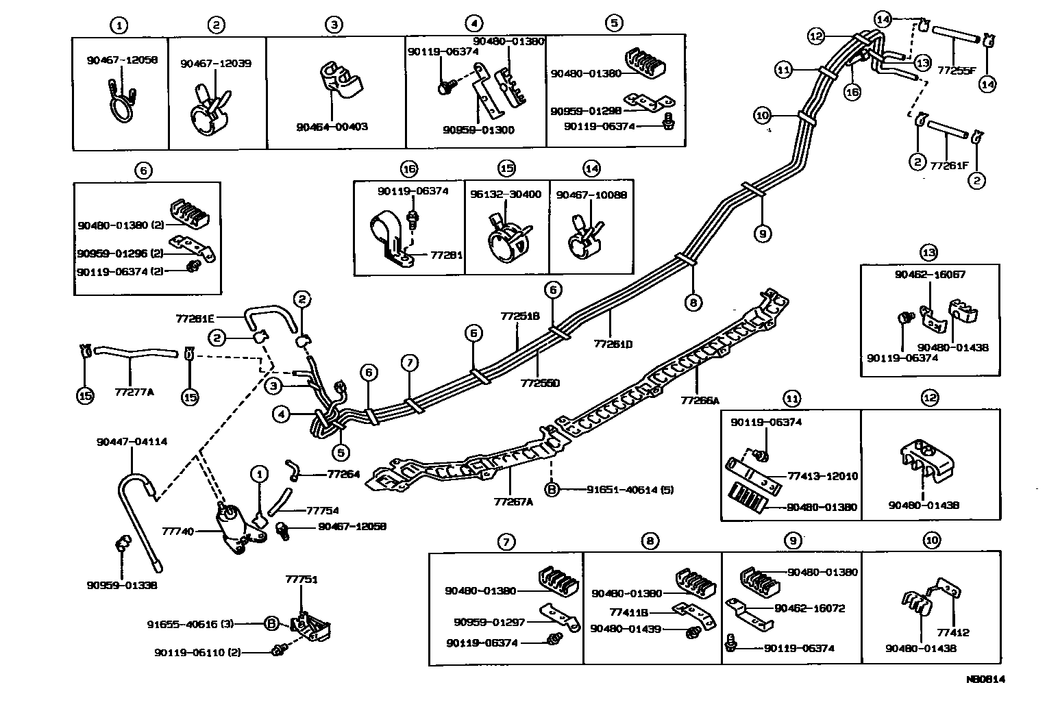 Toyota COROLLA 燃油箱和燃油管 EPC diagram — NB0814