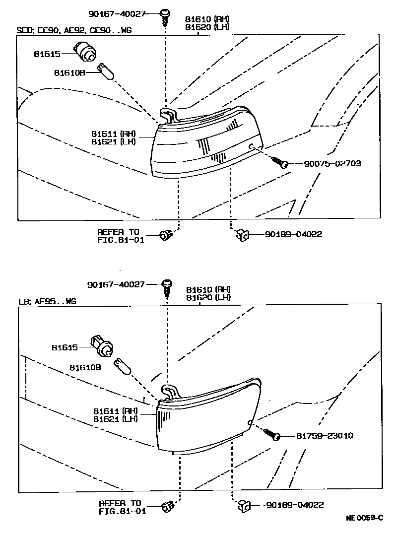 Toyota COROLLA 前示宽灯 EPC diagram — NE0059C
