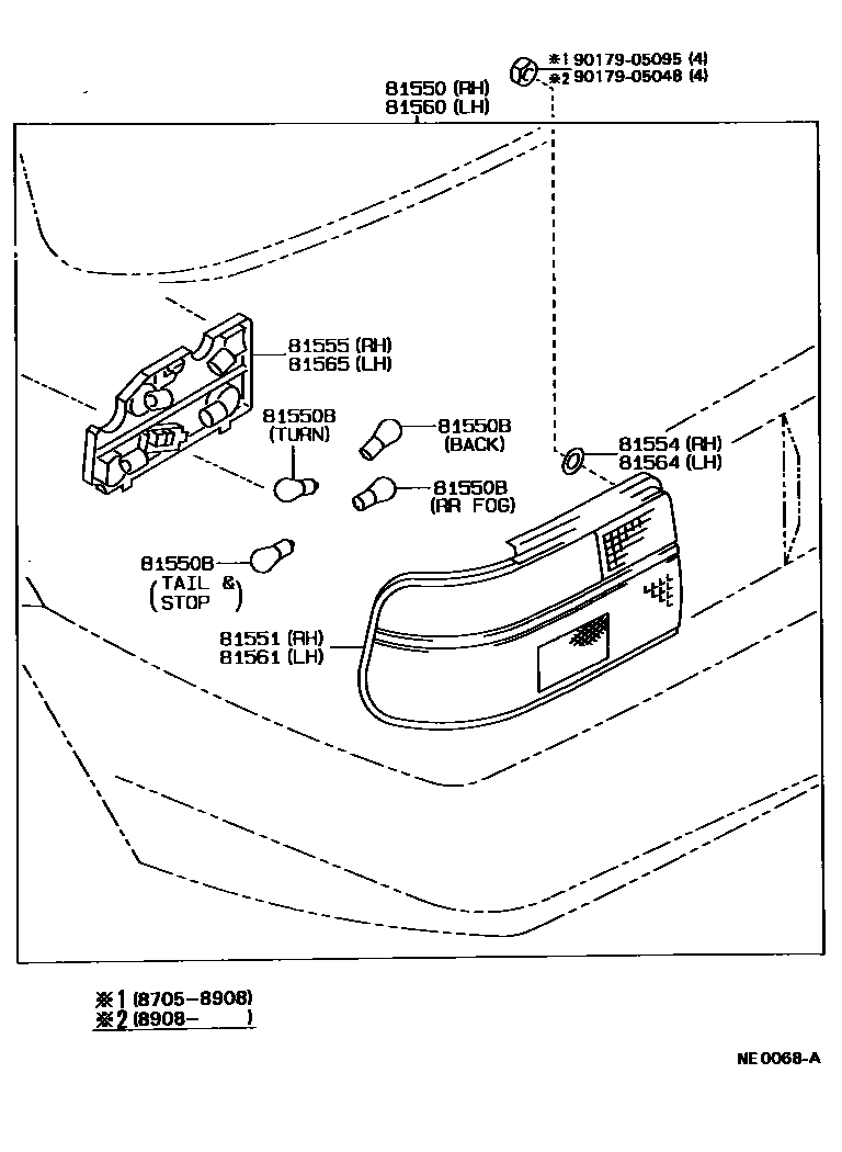 Toyota COROLLA 后组合灯 EPC diagram — NE0068A