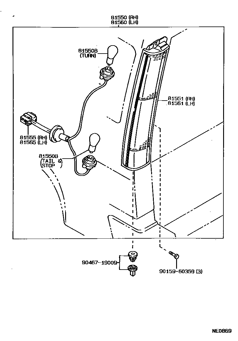 Toyota COROLLA 后组合灯 EPC diagram — NE0869