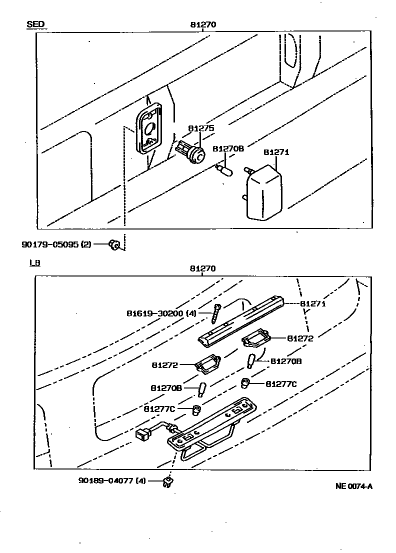 Toyota COROLLA 后牌照灯 EPC diagram — NE0074A
