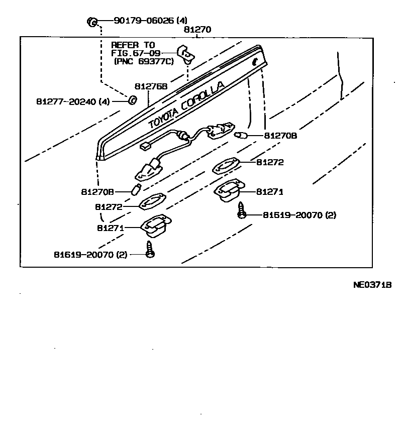 Toyota COROLLA 后牌照灯 EPC diagram — NE0371B
