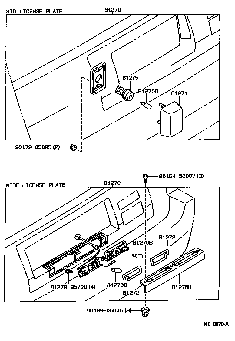 Toyota COROLLA 后牌照灯 EPC diagram — NE0870A