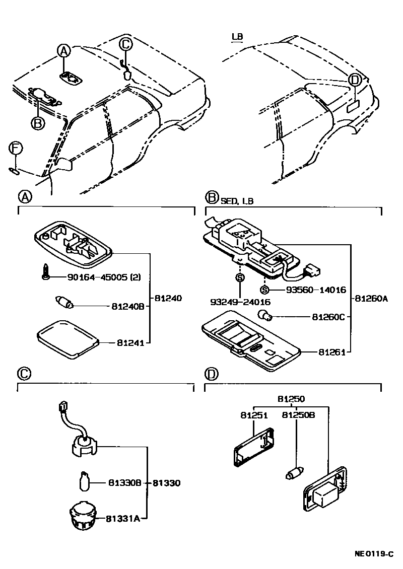 Toyota COROLLA 车内灯 EPC diagram — NE0119C