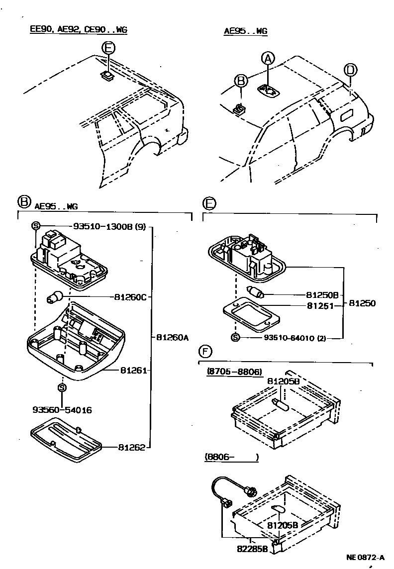 Toyota COROLLA 车内灯 EPC diagram — NE0872A