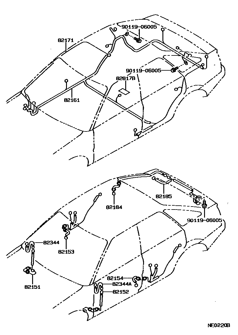 Toyota COROLLA 线束和卡夹 EPC diagram — NE0220B