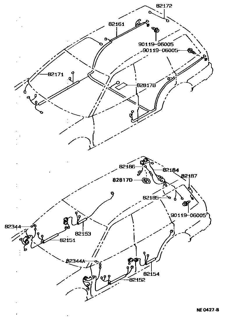 Toyota COROLLA 线束和卡夹 EPC diagram — NE0427B