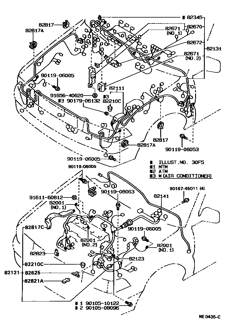 Toyota COROLLA 线束和卡夹 EPC diagram — NE0435C