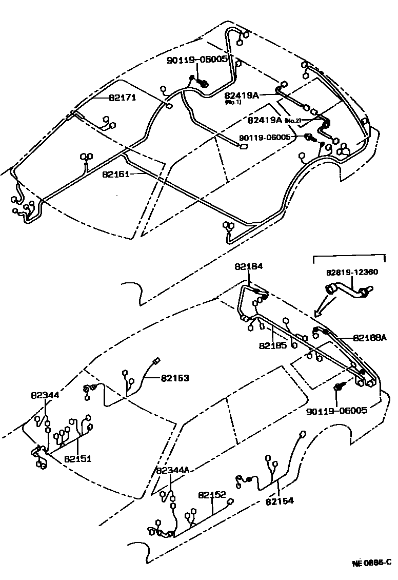 Toyota COROLLA 线束和卡夹 EPC diagram — NE0886C